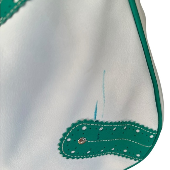 Burberry Green & White Leather Top Handle Shoulder Bag Tassel - Picture 4 of 6